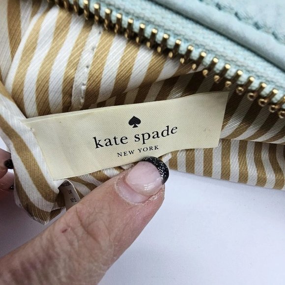 Kate Spade New York Light Blue Mint Green Pebbled Leather Crossbody Bag Purse - Picture 11 of 16